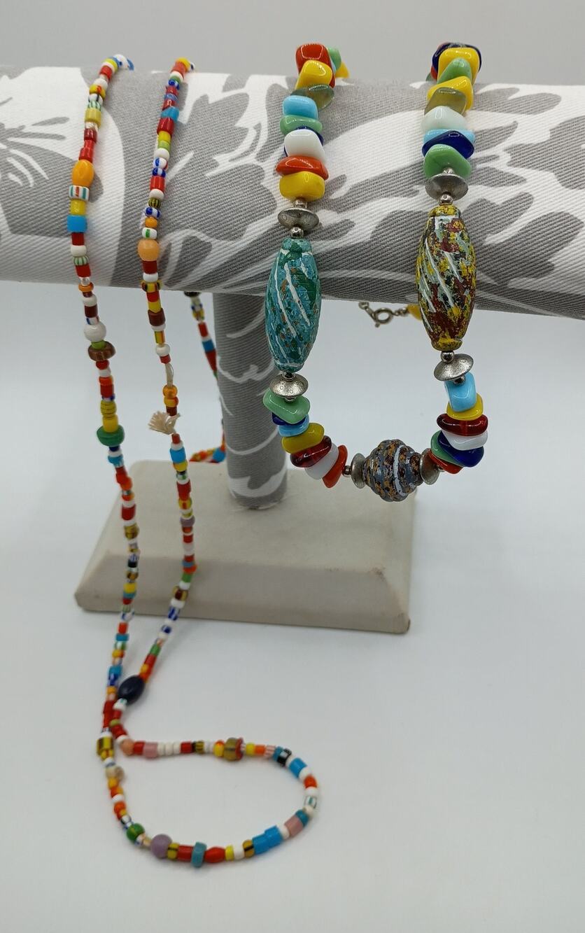 Colorful Vintage Glass & Beaded Necklace Lot – 2 Necklaces
